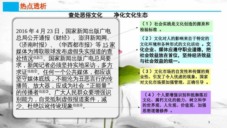 高考政治第十二单元发展先进文化课时1走进文化生活热点突破查处恶俗文化净化文化生态课件新人教版必修3_第2页