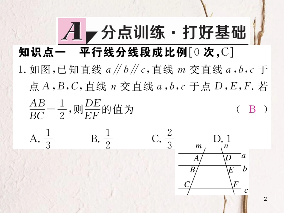 （河南专版）九年级数学上册第四章图形的相似4.2平行线分线段成比例习题讲评课件（新版）北师大版_第2页