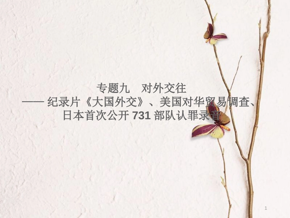 湖南省中考历史总复习专题九对外交往—纪录片《大国外交》、美国对华贸易调查、日本首次公开731部队认罪录音课件_第1页
