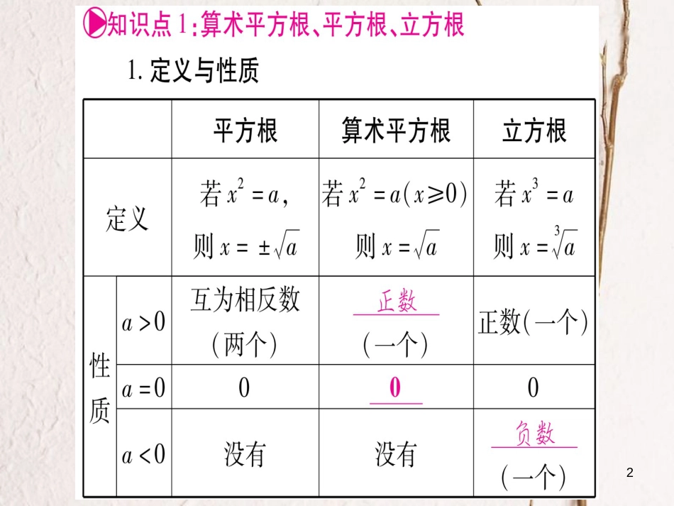 （湖南专版）中考数学总复习第一轮考点系统复习第1章数与式第4节数的开方与二次根式课件_第2页