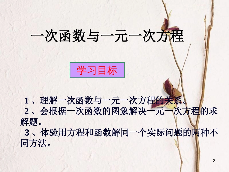 贵州省册亨县者楼镇八年级数学下册 19.2.3 一次函数与方程、不等式 一次函数与一元一次方程课件 （新版）新人教版_第2页