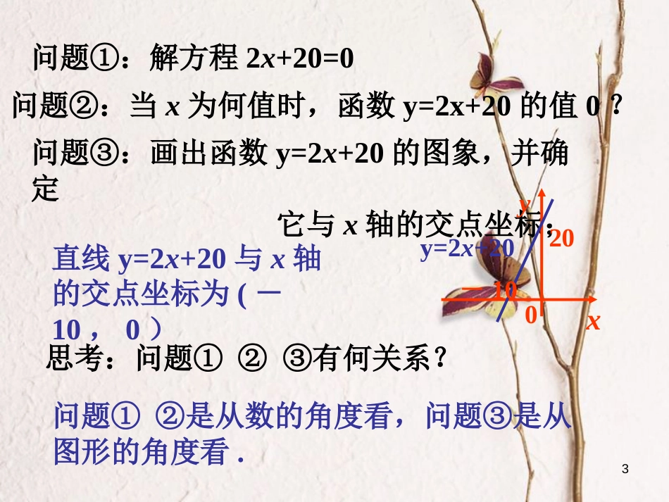 贵州省册亨县者楼镇八年级数学下册 19.2.3 一次函数与方程、不等式 一次函数与一元一次方程课件 （新版）新人教版_第3页