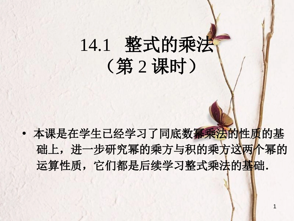 广东省中山市沙溪镇八年级数学上册 14.1 整式的乘法（第2课时）幂的乘方教学课件 （新版）新人教版_第1页