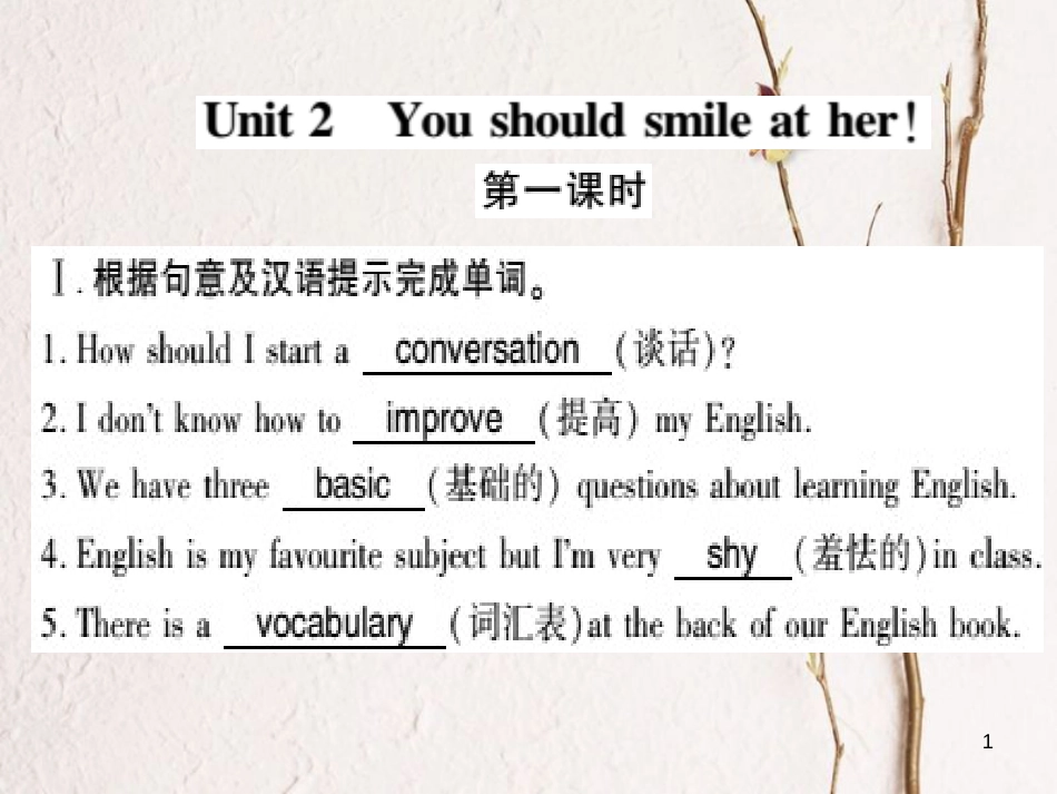 广西北部湾八年级英语上册 Module 1 How to learn English Unit 2 You should smile at her习题课件 （新版）外研版_第1页