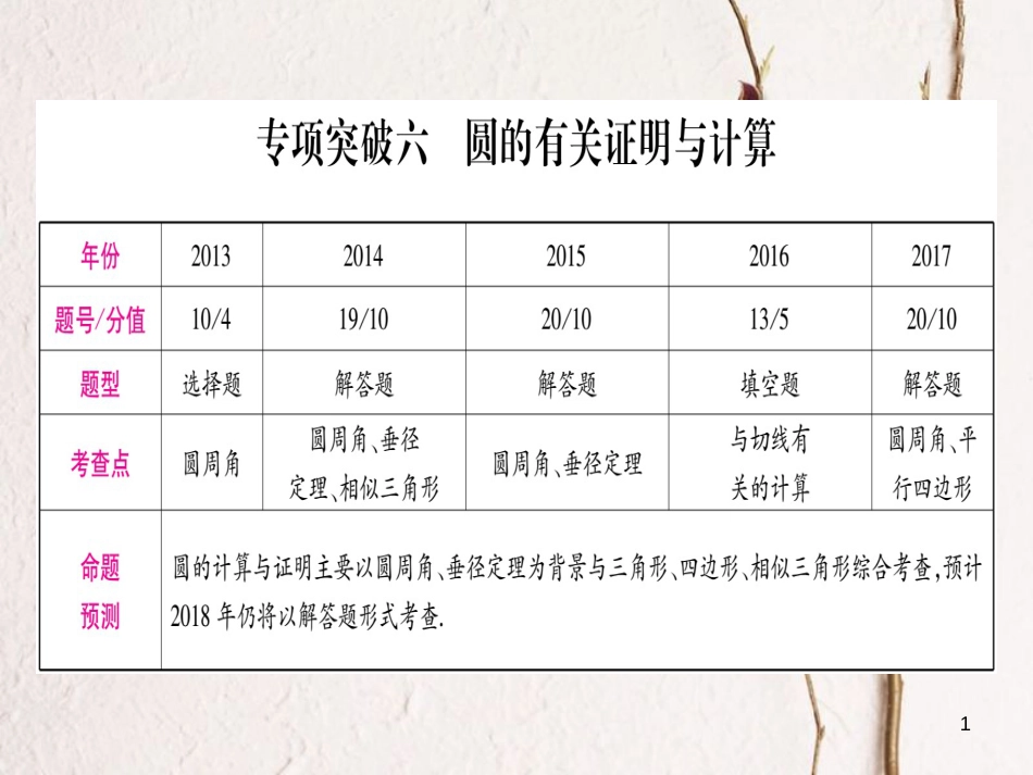 （安徽专版）中考数学总复习第二轮中档题突破专项突破6圆的有关证明与计算课件_第1页