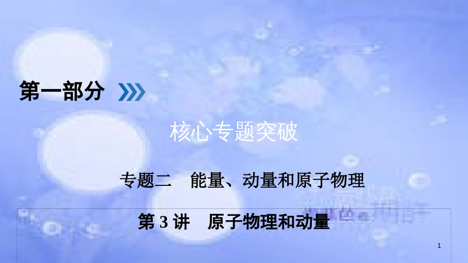 高三物理二轮复习 专题二 能量、动量和原子物理 第3讲 原子物理和动量课件_第1页