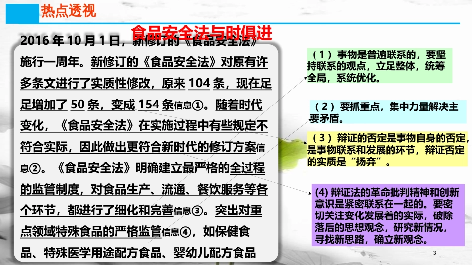 高考政治第十五单元思想方法与创新意识课时4创新意识与社会进步热点突破食品安全法与时俱进课件新人教版必修4_第2页