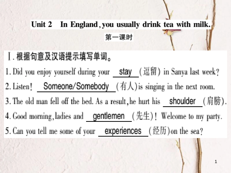 广西北部湾八年级英语上册 Module 11 Way of life Unit 2 In England, you usually drink tea with milk习题课件 （新版）外研版_第1页