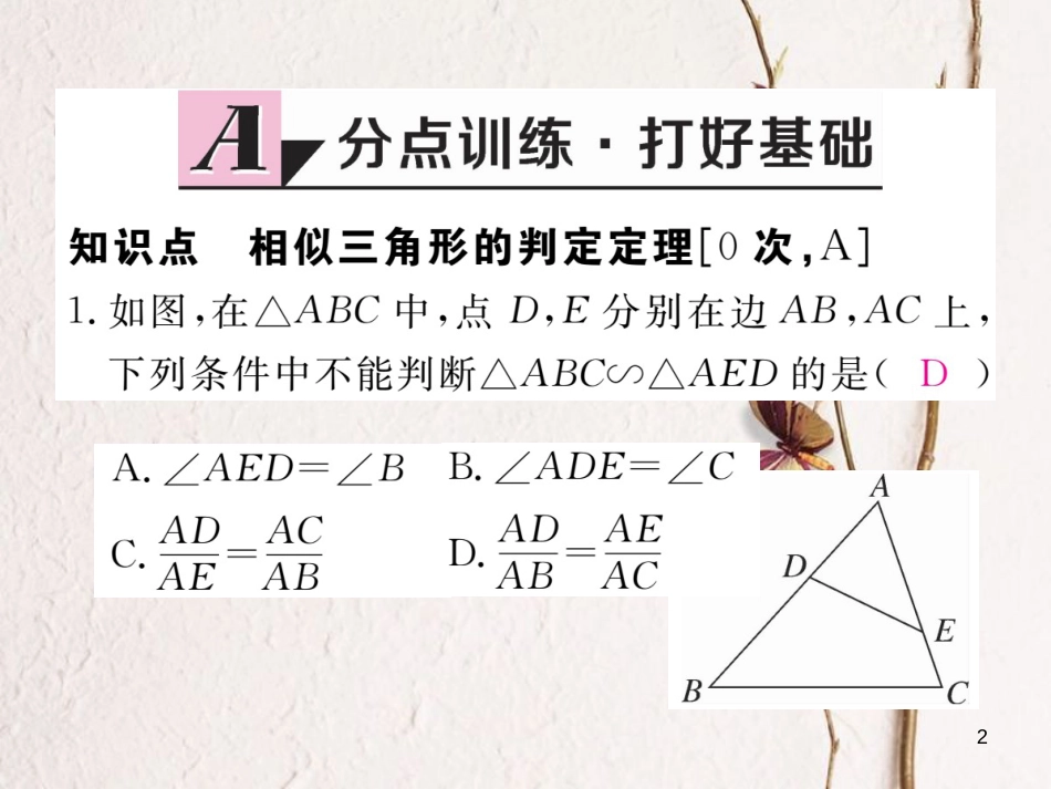（河南专版）九年级数学上册第四章图形的相似4.5相似三角形判定定理的证明习题讲评课件（新版）北师大版_第2页