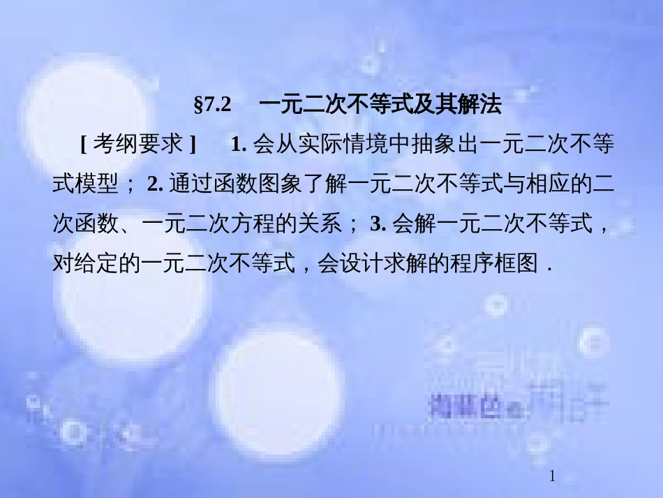高考数学总复习 7.2 一元二次不等式及其解法课件 文 新人教B版_第1页