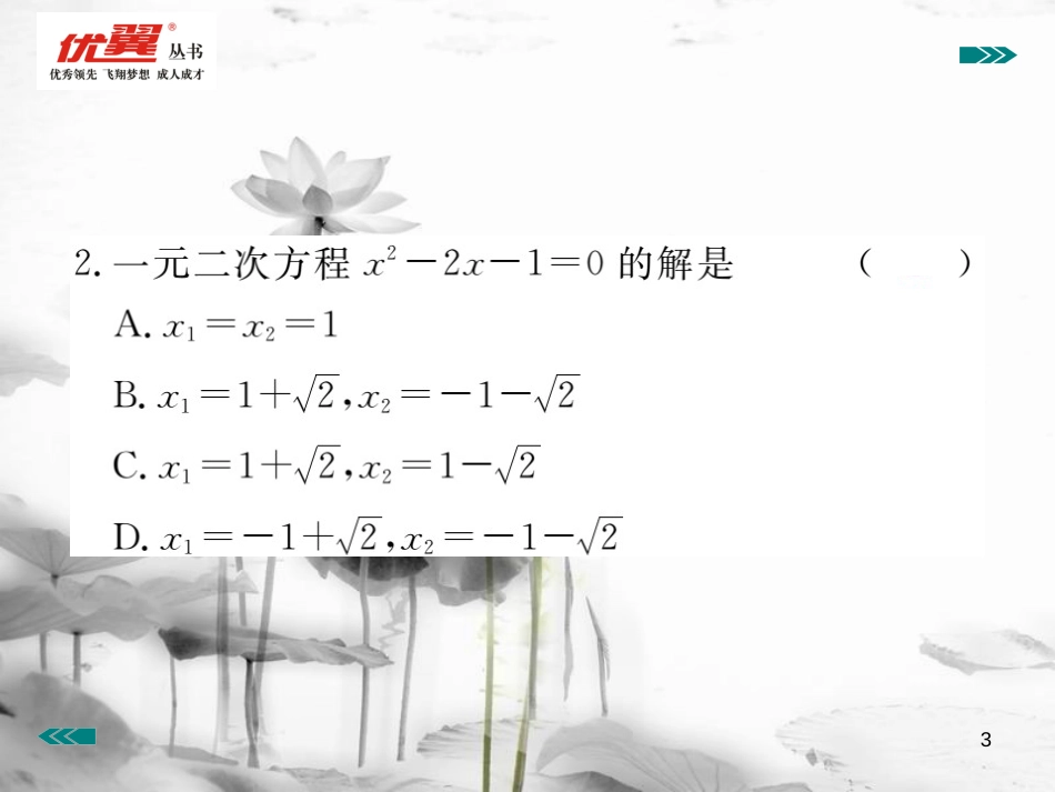 （河南专用）九年级数学上册2.3用公式法求解一元二次方程第1课时用公式法求解一元二次方程作业课件（新版）北师大版_第3页