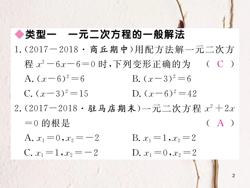 （河南专版）九年级数学上册类比归纳专题一元二次方程的解法习题讲评课件（新版）北师大版_第2页