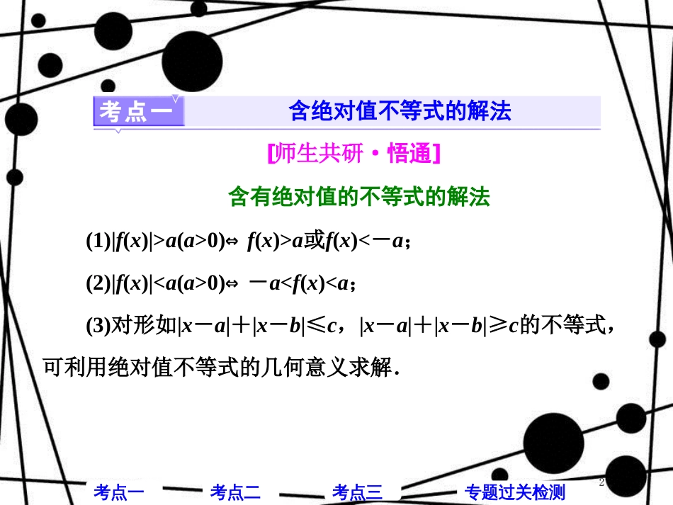 高考数学二轮复习 第一部分 层级二 75分的重点保分题精析精研 保分专题（十二）不等式选讲课件 文_第2页