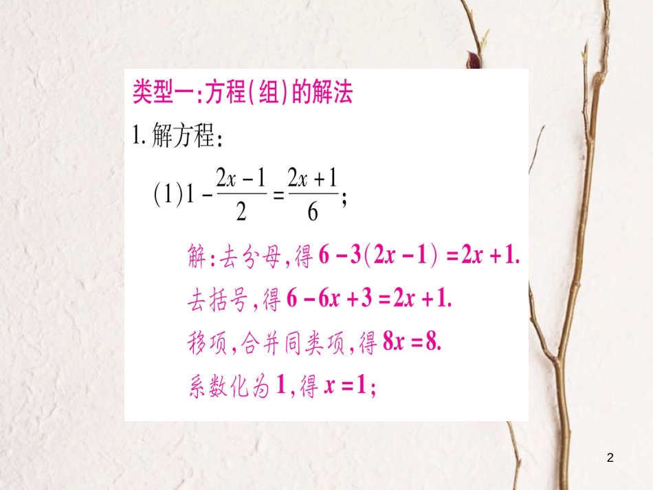 （安徽专版）中考数学总复习第二轮中档题突破专项突破2方程（组）、不等式（组）的解法课件_第2页