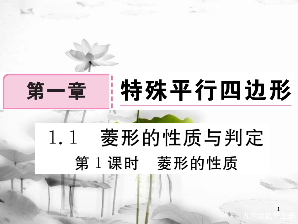 （河南专用）九年级数学上册 1.1 菱形的性质与判定 第1课时 菱形的性质作业课件 （新版）北师大版_第1页