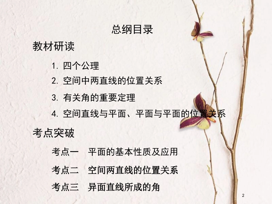 （北京专用）2019版高考数学一轮复习第八章立体几何第三节空间点、直线、平面之间的位置关系课件文_第2页