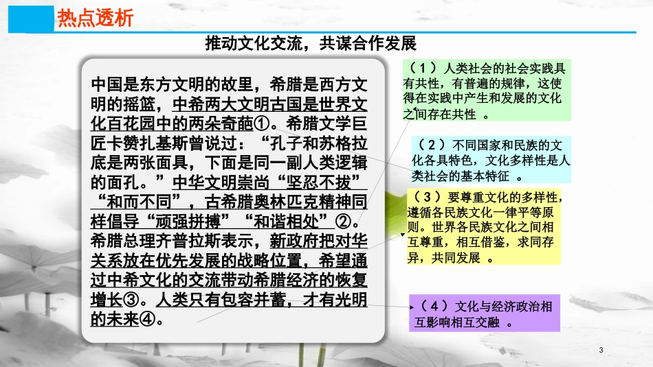 高考政治第十单元文化传承与创新课时1文化的多样性与文化传播热点突破推动文化交流，共谋合作发展课件新人教版必修3_第2页