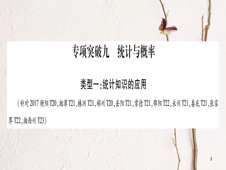 （湖南专版）中考数学总复习第二轮湖南中档题突破专项突破9统计与概率课件_第1页