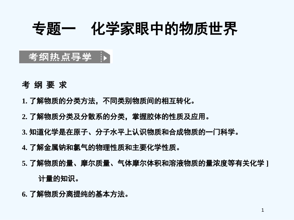 高考化学一轮复习 专题一 第一单元 丰富多彩的化学物质课件 苏教版_第1页