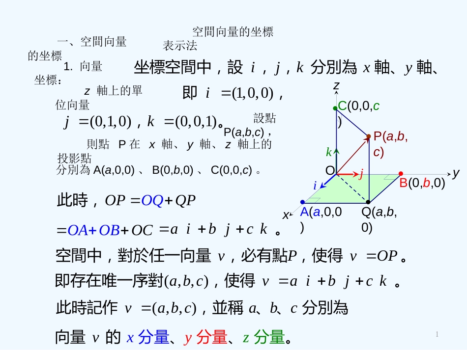 高中数学《向量的坐标表示和空间向量》课件2 北师大版选修2-1_第1页