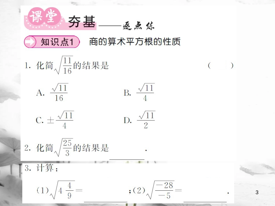 八年级数学上册 第5章 二次根式 5.2 二次根式的乘法和除法 第2课时 二次根式的除法习题课件 （新版）湘教版_第3页