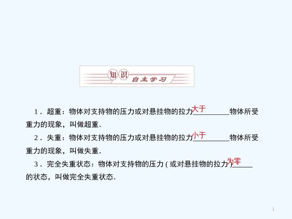 （新课标沪科版）《金版新学案》高三物理一轮复习 超重与失重课件_第1页