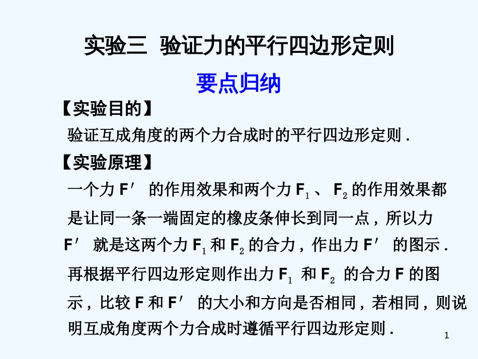 高考物理 第一章 实验三 验证力的平行四边形定则课件_第1页