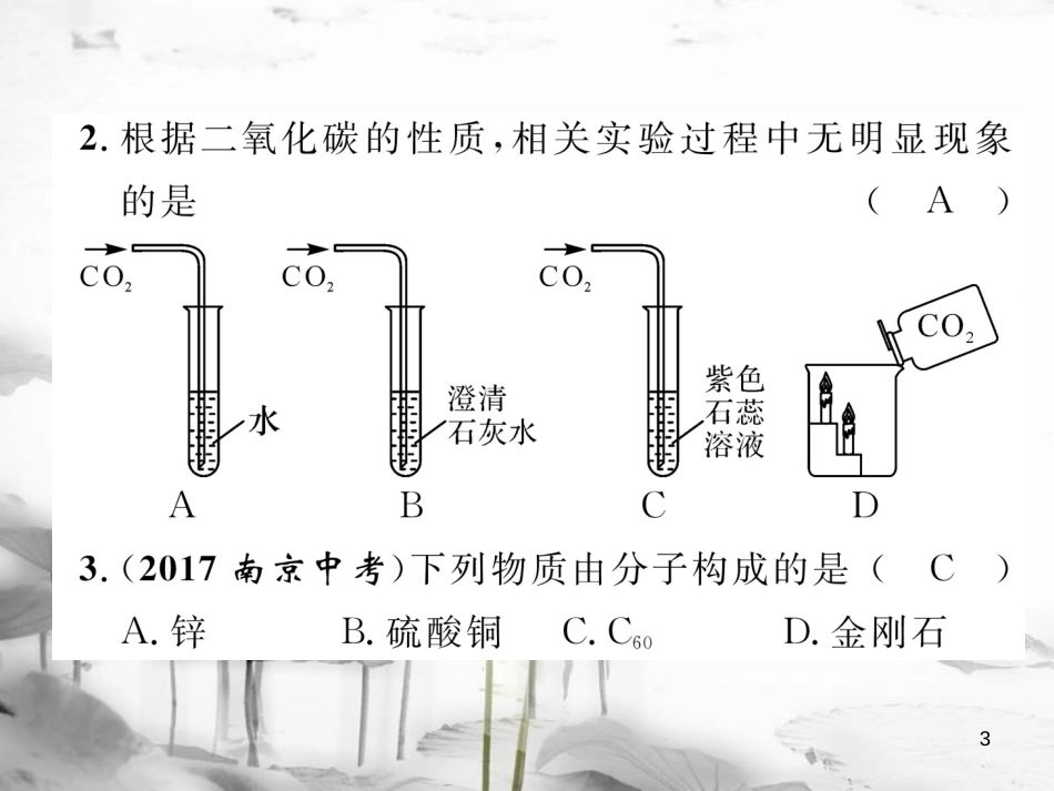 （云南专版）中考化学总复习 第一编 第6单元 碳和碳的氧化物（精练）课件_第3页