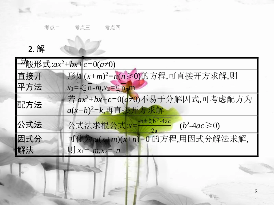 中考数学总复习第一篇知识方法固基第二单元方程(组)与不等式(组)6一元二次方程及其应用课件_第3页