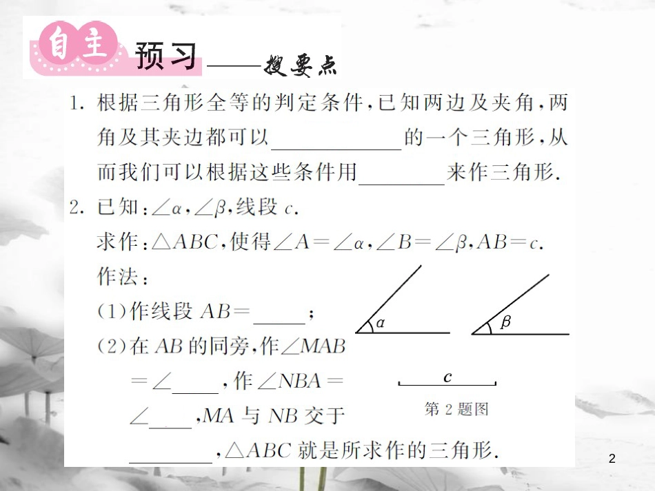 八年级数学上册 第2章 三角形 2.6 用尺规作三角形 第2课时 已知边、角作三角形习题课件 （新版）湘教版_第2页