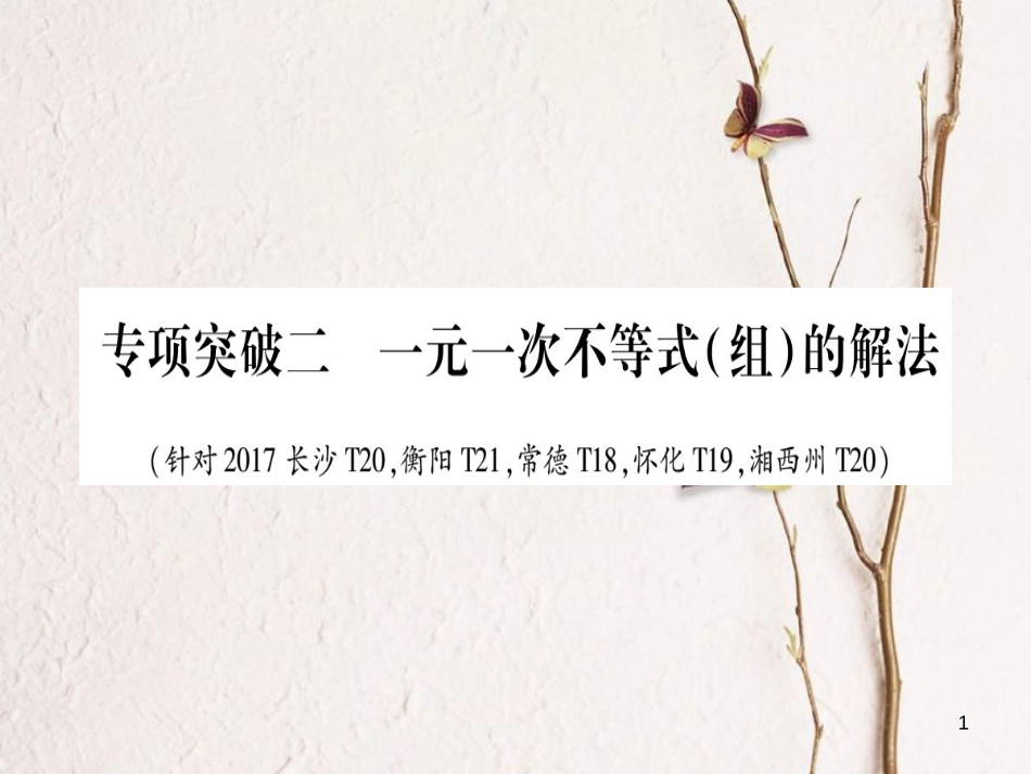 （湖南专版）中考数学总复习第二轮湖南中档题突破专项突破2一元一次不等式（组）的解法课件_第1页