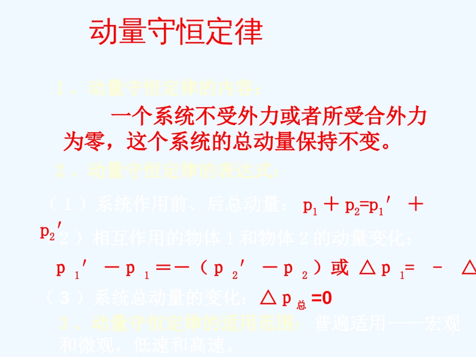 高中物理：16.2《动量守恒定律及应用》课件（2）（新人教版选修3-5）_第1页