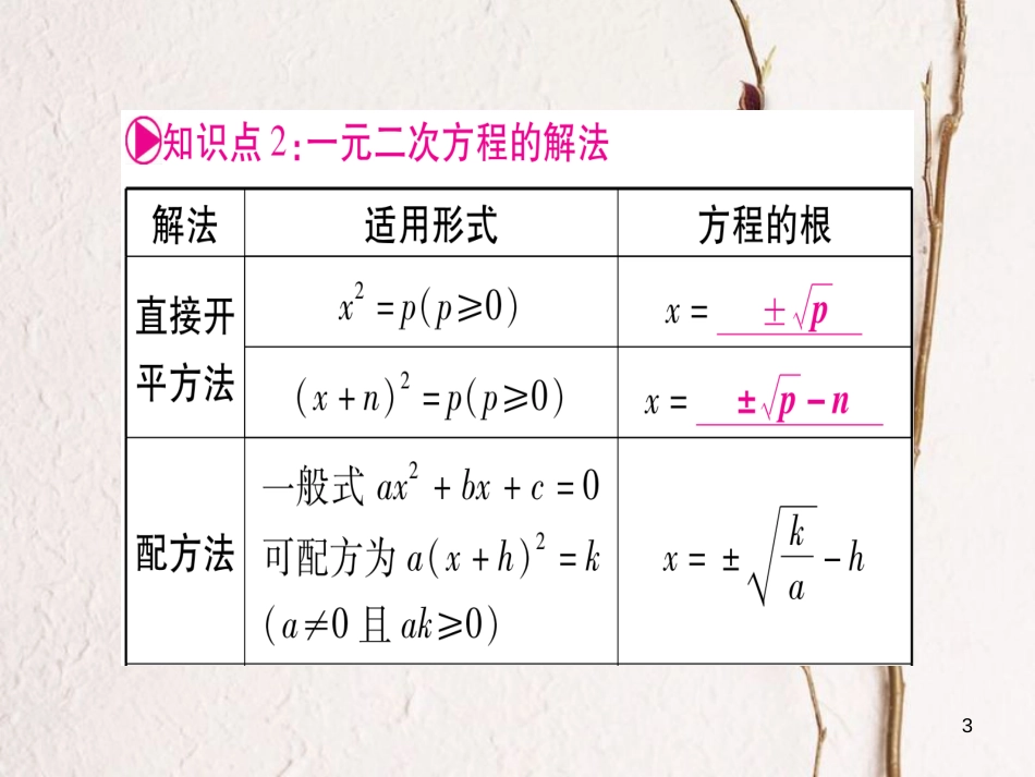 （安徽专版）中考数学总复习第一轮考点系统复习第2章方程组与不等式组第2节一元二次方程及其应用课件_第3页