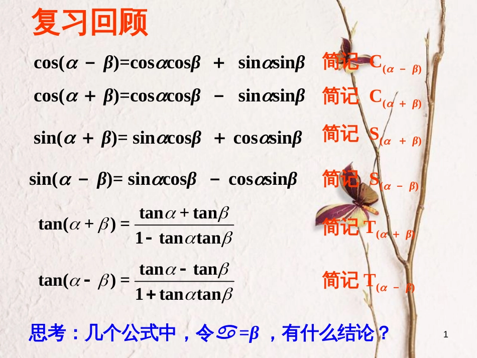 江苏省宿迁市高中数学 第三章 三角恒等变换 3.2.1 二倍角公式课件1 苏教版必修4_第1页