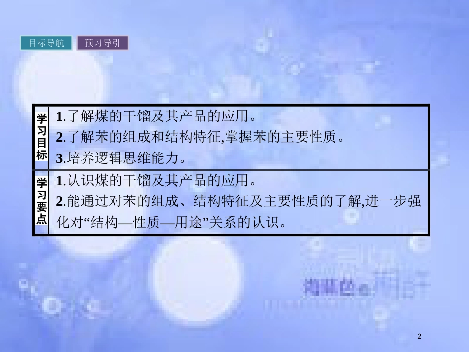 春高中化学 第3章 重要的有机化合物 3.2.2 煤的干馏 苯课件 鲁科版必修2_第2页