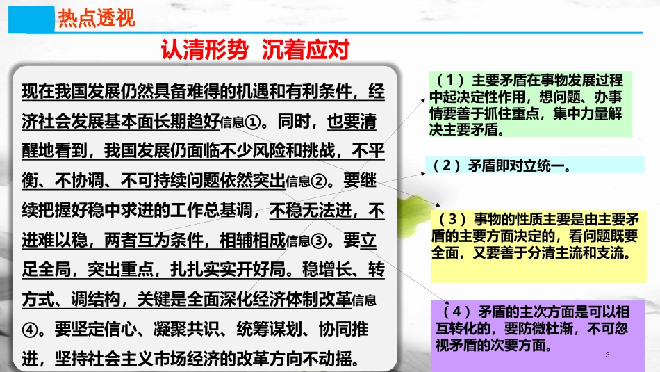 高考政治第十五单元思想方法与创新意识课时3唯物辩证法的实质与核心热点突破认清形势沉着应对课件新人教版必修4_第2页