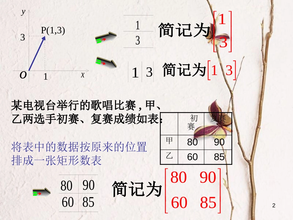 江苏省南通市高中数学 第二讲 变换的复合与二阶矩阵的乘法 一  复合变换与二阶短阵的乘法 2.1.1 矩阵的概念课件 新人教A版选修4-2_第2页