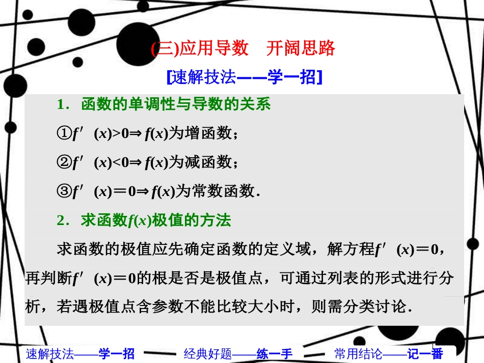 高考数学二轮复习 第一部分 板块（二）系统热门考点——以点带面（三）应用导数 开阔思路课件 文_第1页