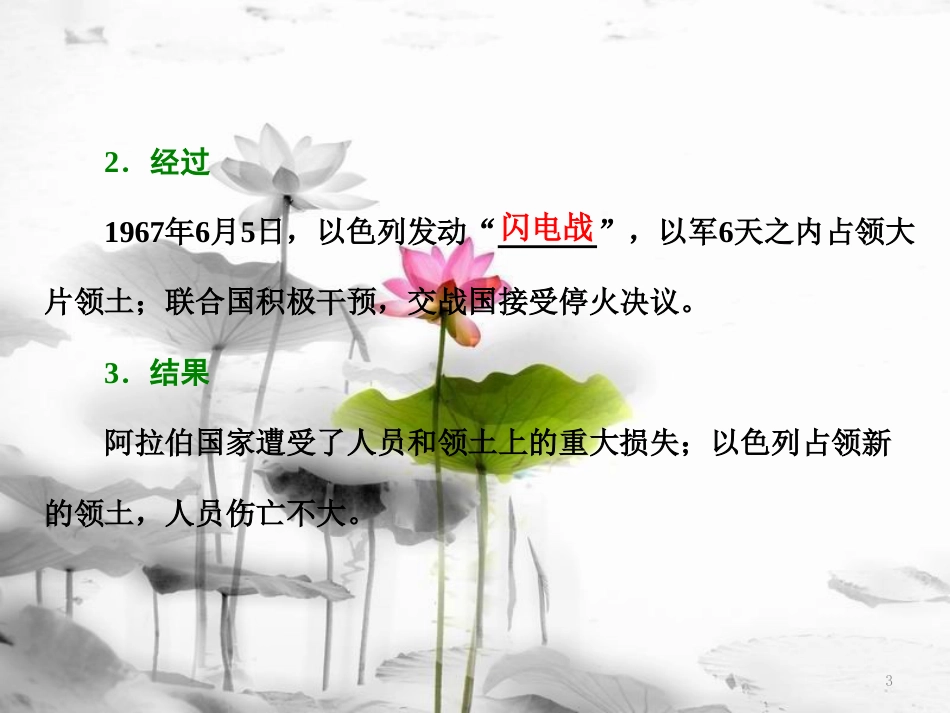 高中历史 第5单元 烽火连绵的局部战争 第4课 曲折的中东和平进程课件 新人教版选修3_第3页