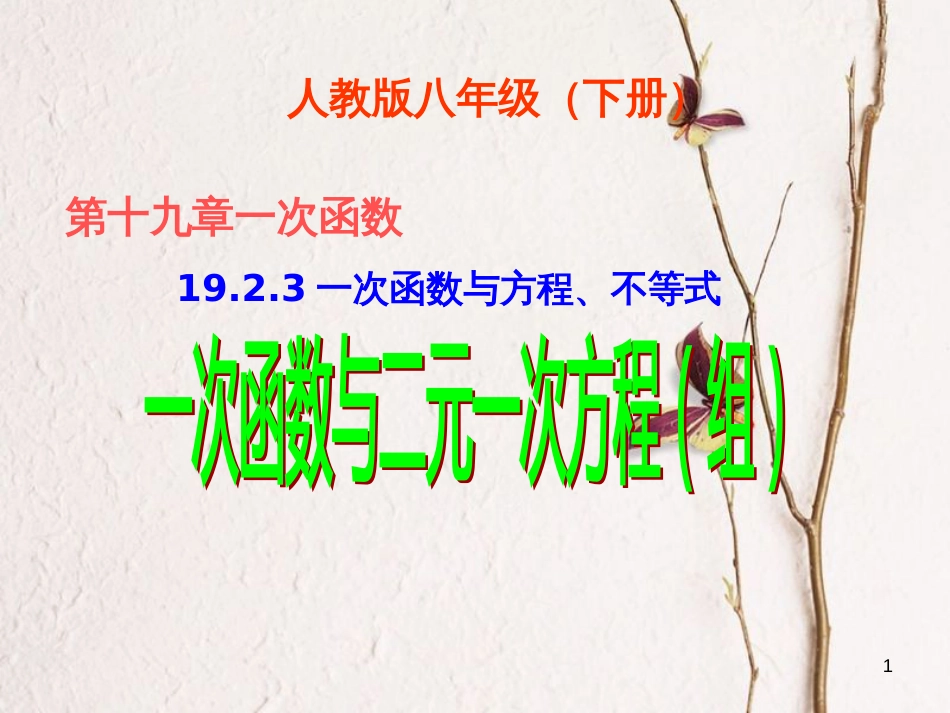 贵州省册亨县者楼镇八年级数学下册 19.2.3 一次函数与方程、不等式 一次函数与二元一次方程（组）课件 （新版）新人教版_第1页