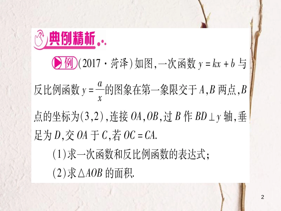 （安徽专版）中考数学总复习第二轮中档题突破专项突破8一次函数与反比例函数综合课件_第2页