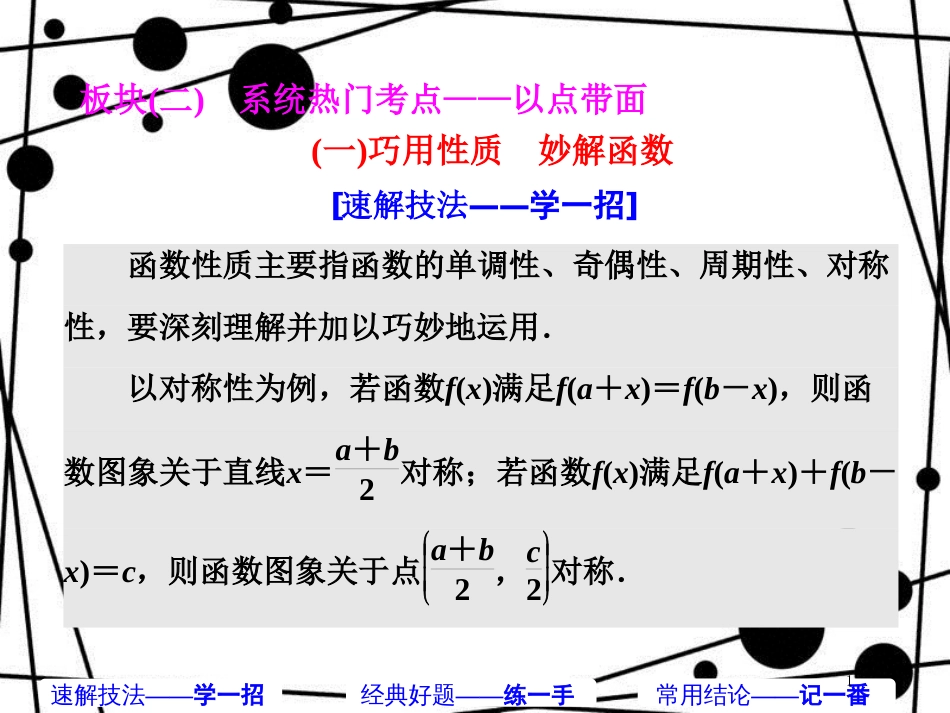 高考数学二轮复习 第二部分 板块(二)(一)巧用性质 妙解函数课件 理_第1页
