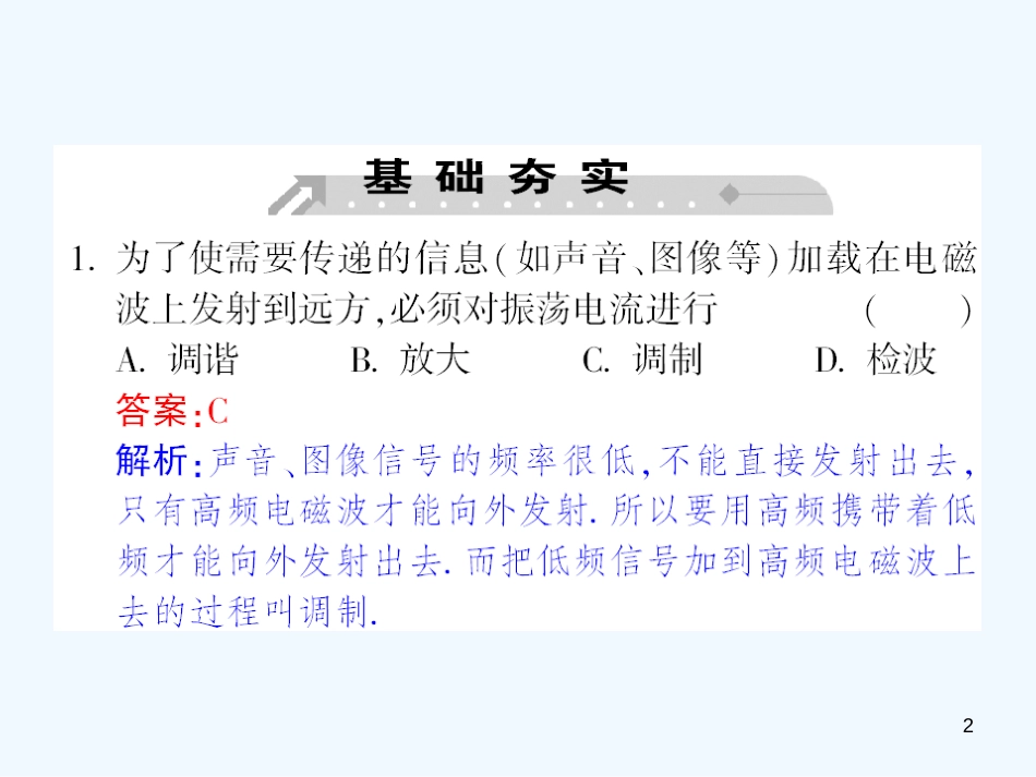 高中物理 第十四章第三节电磁波发射和接收 课后强化作业课件 新人教版选修3-4_第2页