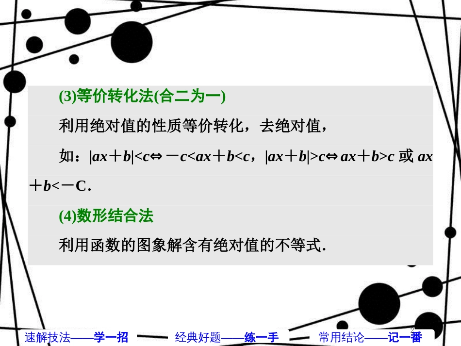 高考数学二轮复习 第二部分 板块（二）（十二）绝对值题 4法破解课件 理_第2页
