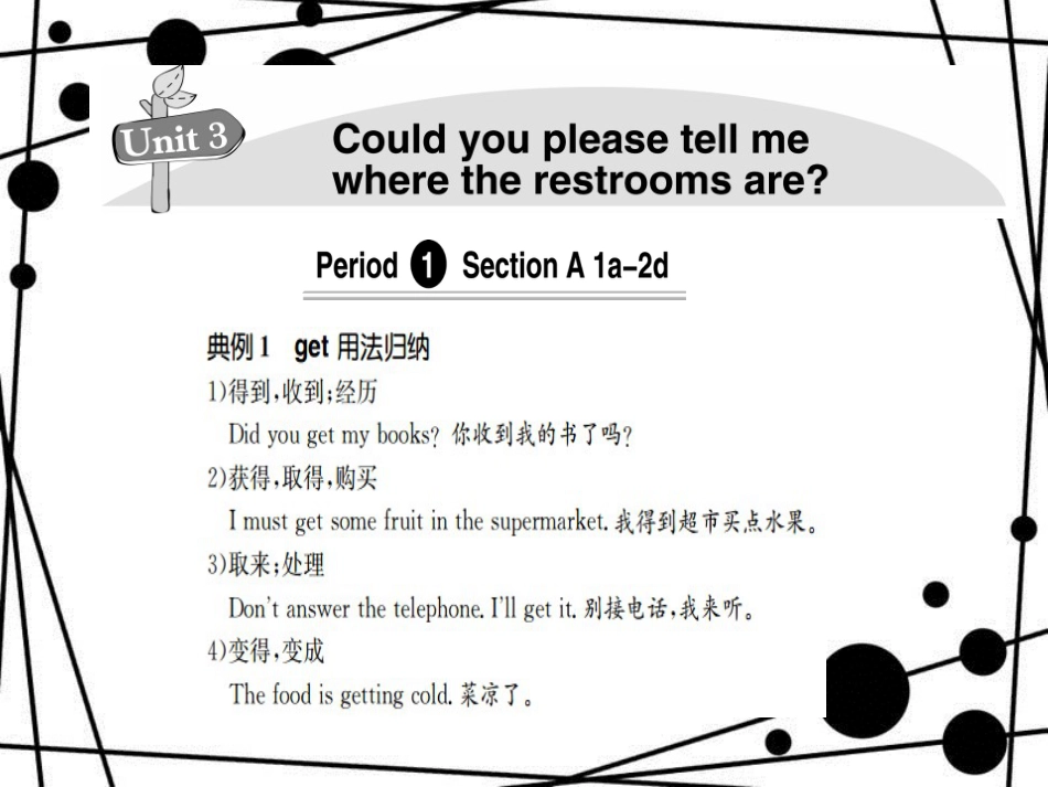 九年级英语全册 Unit 3 Could you please tell me where the restrooms are_第1页