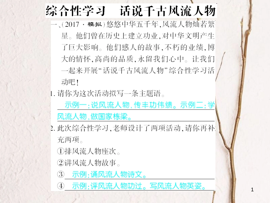 广西北部湾九年级语文上册 综合检测 话说千古风流人物课件 （新版）新人教版_第1页