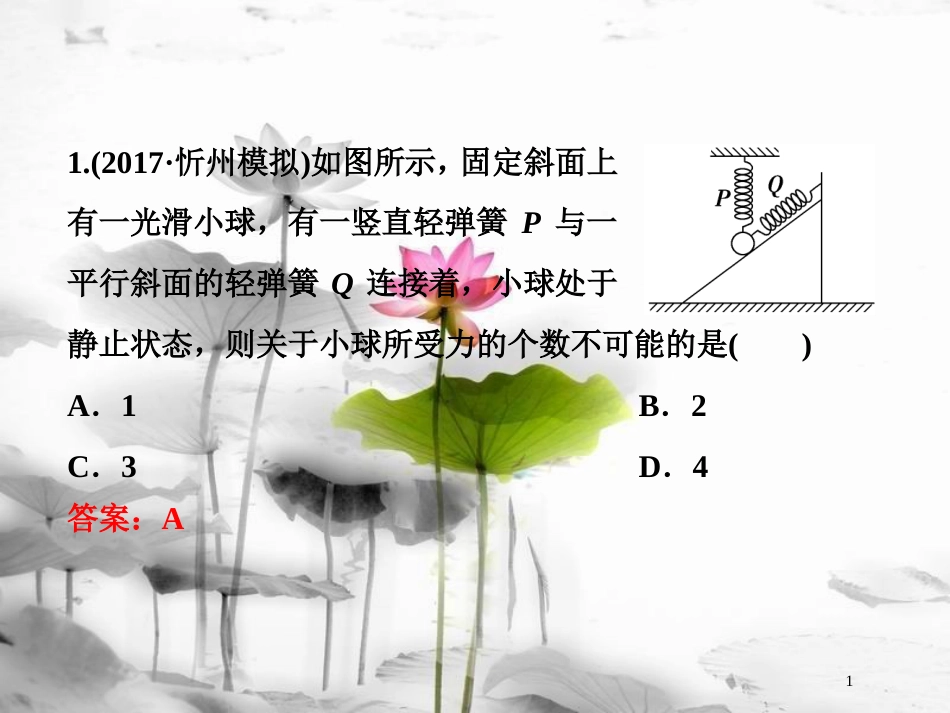 （新课标）高考物理一轮复习 第二章 相互作用 第三节 受力分析共点力的平衡随堂达标巩固落实课件_第1页