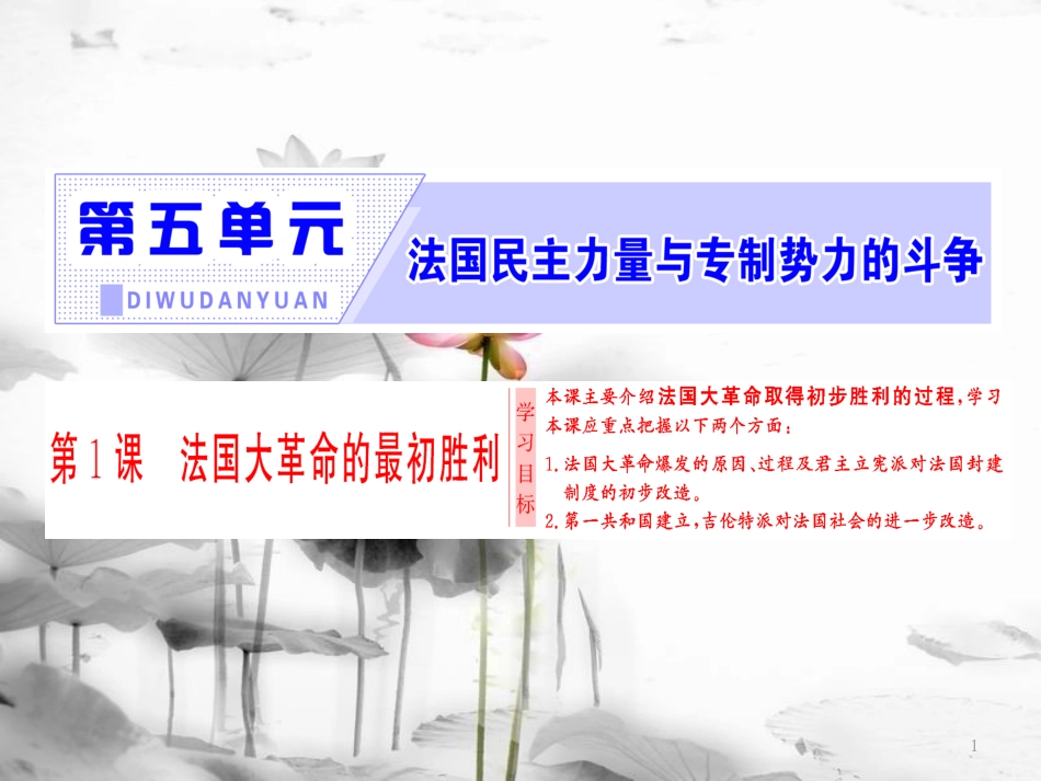 高中历史 第5单元 法国民主力量与专制势力的斗争 第1课 法国大革命的最初胜利课件 新人教版选修2_第1页