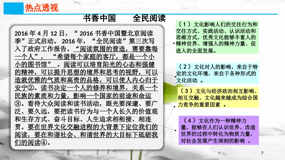 高考政治第九单元文化与生活课时2文化对人的影响热点突破书香中国全民阅读课件新人教版必修3_第2页