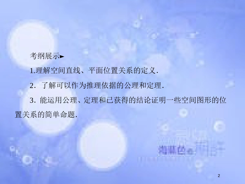 高考数学一轮复习 第八章 立体几何 8.3 空间点、直线、平面之间的位置关系课件 文 新人教A版_第2页
